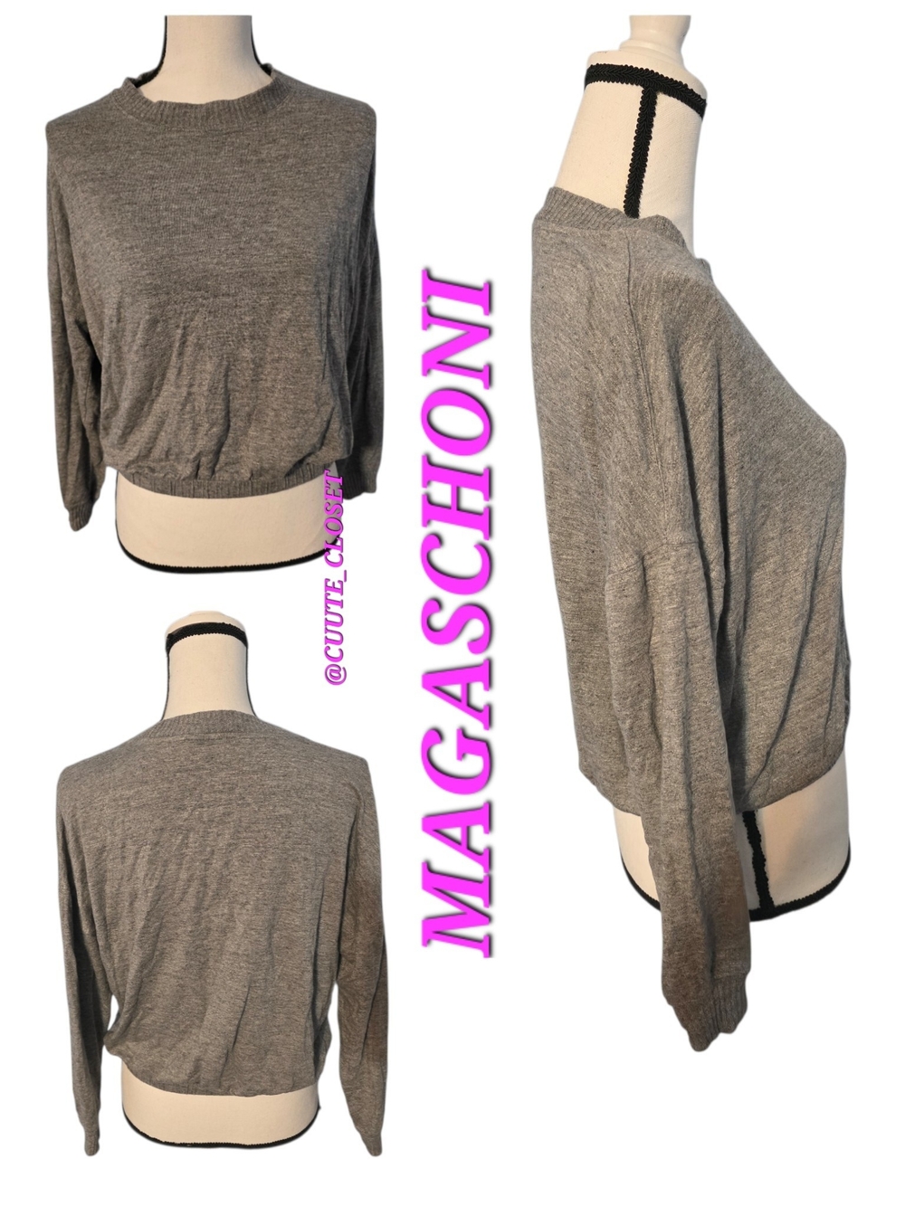Magaschoni Heather Gray Knit Pullover Long Sleeves Sweater